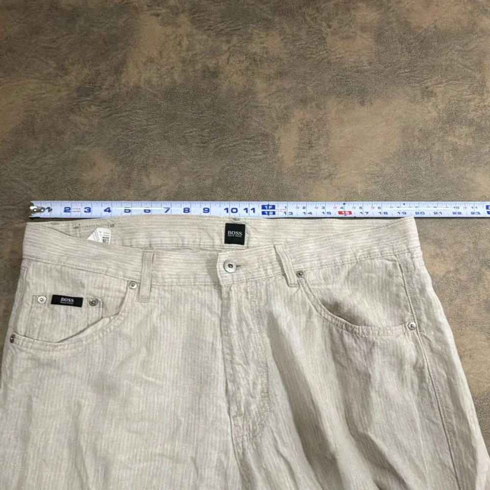 Hugo Boss Jacksons Pants Mens 38x34 Beige 100% Linen Straight Leg Trousers